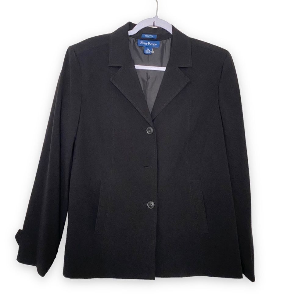 Evan Picone Women’s Stretch 3 Button Blazer Shoulder Pads Professional Jacket